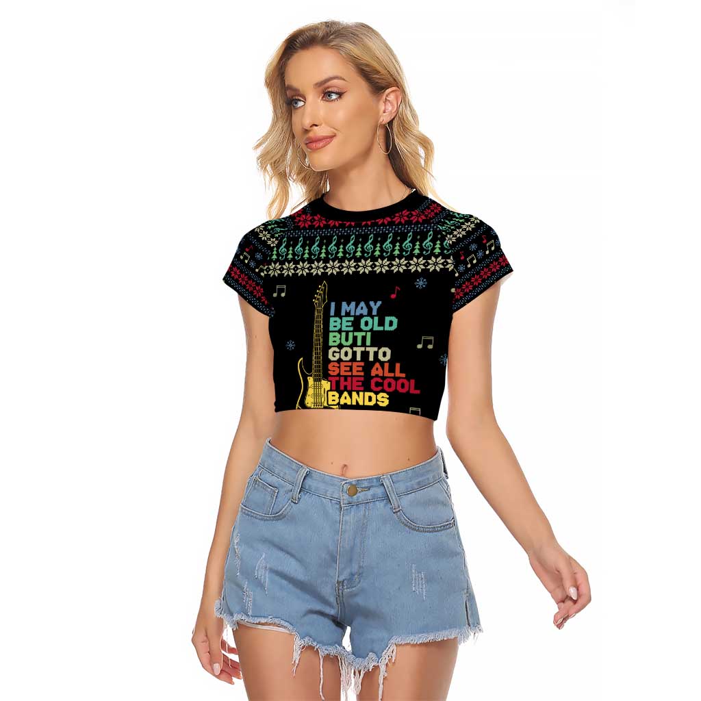Christmas Vintage Guitar Raglan Cropped T Shirt Xmas Holiday Patterns - Wonder Print Shop
