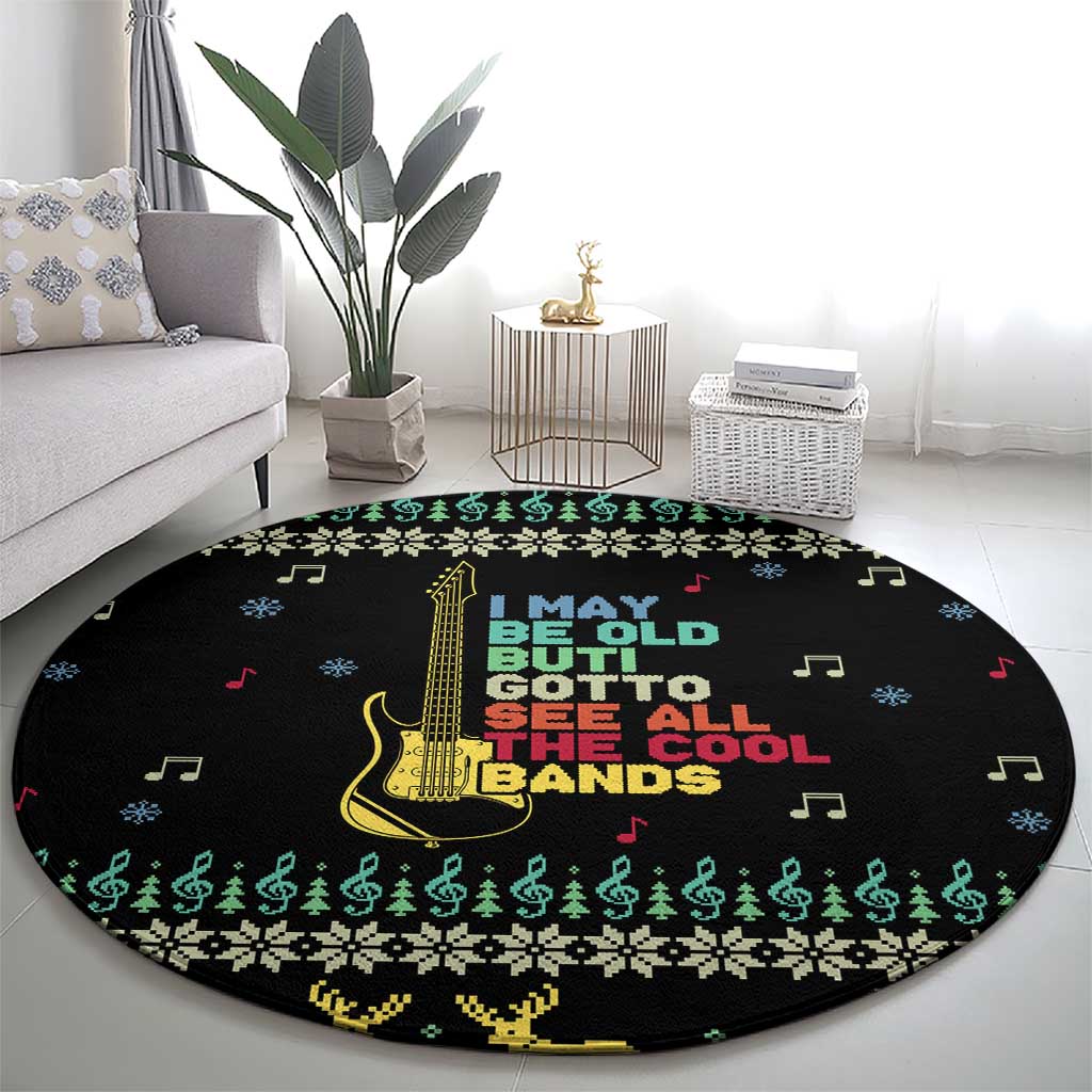 Christmas Vintage Guitar Round Carpet Xmas Holiday Patterns - Wonder Print Shop