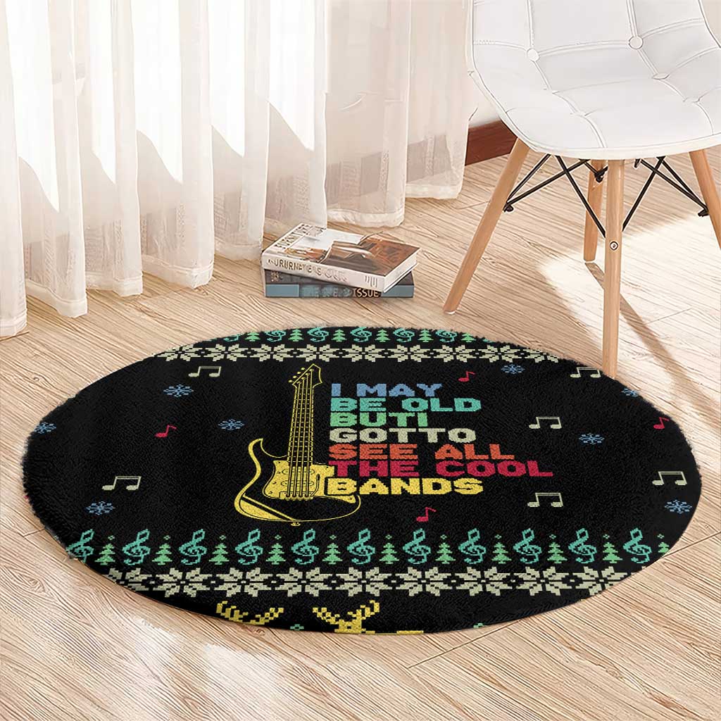 Christmas Vintage Guitar Round Carpet Xmas Holiday Patterns - Wonder Print Shop