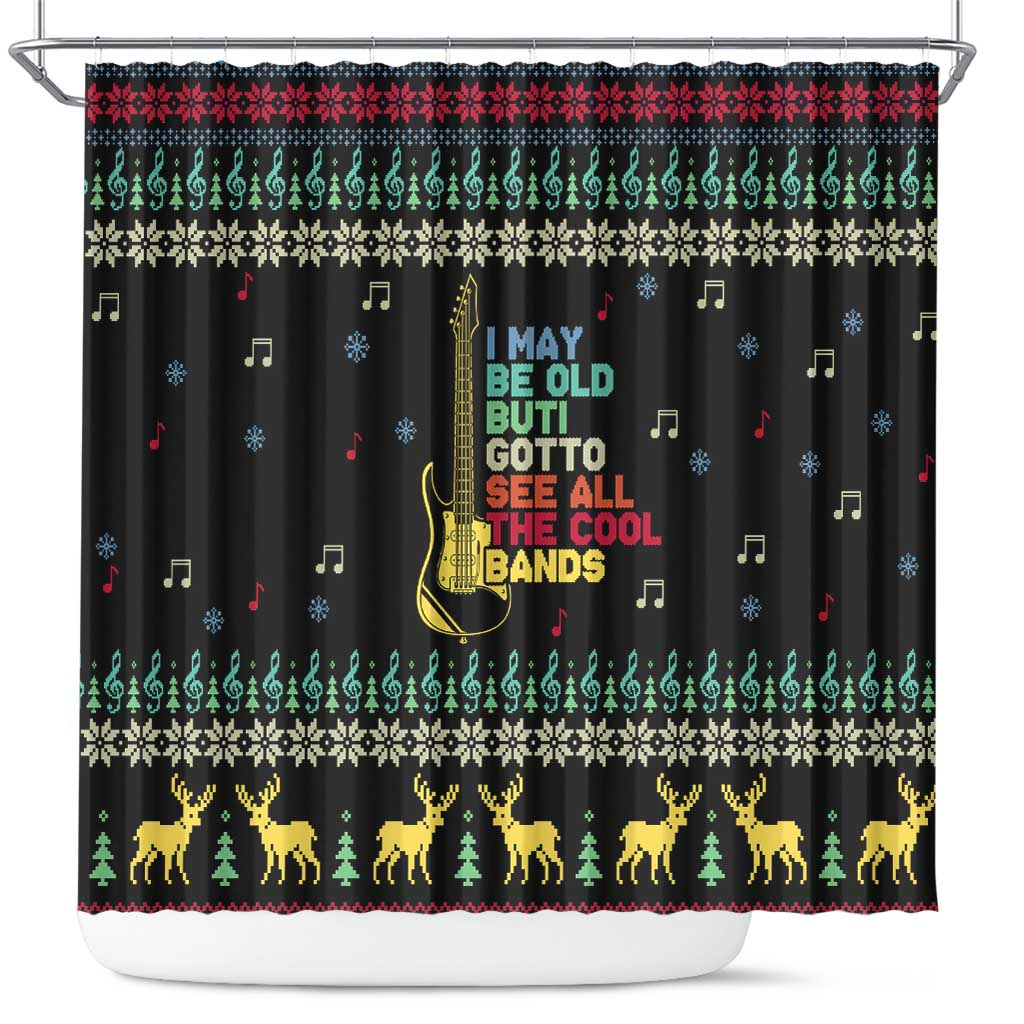 Christmas Vintage Guitar Shower Curtain Xmas Holiday Patterns - Wonder Print Shop