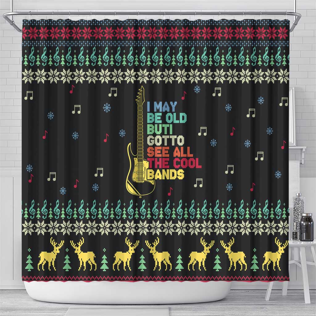 Christmas Vintage Guitar Shower Curtain Xmas Holiday Patterns - Wonder Print Shop