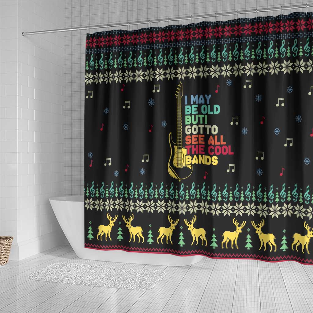 Christmas Vintage Guitar Shower Curtain Xmas Holiday Patterns - Wonder Print Shop