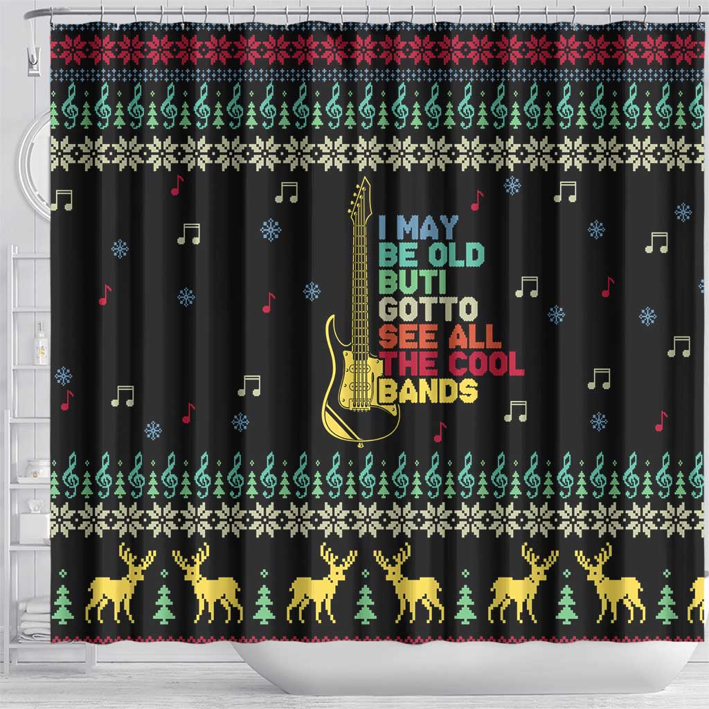 Christmas Vintage Guitar Shower Curtain Xmas Holiday Patterns - Wonder Print Shop