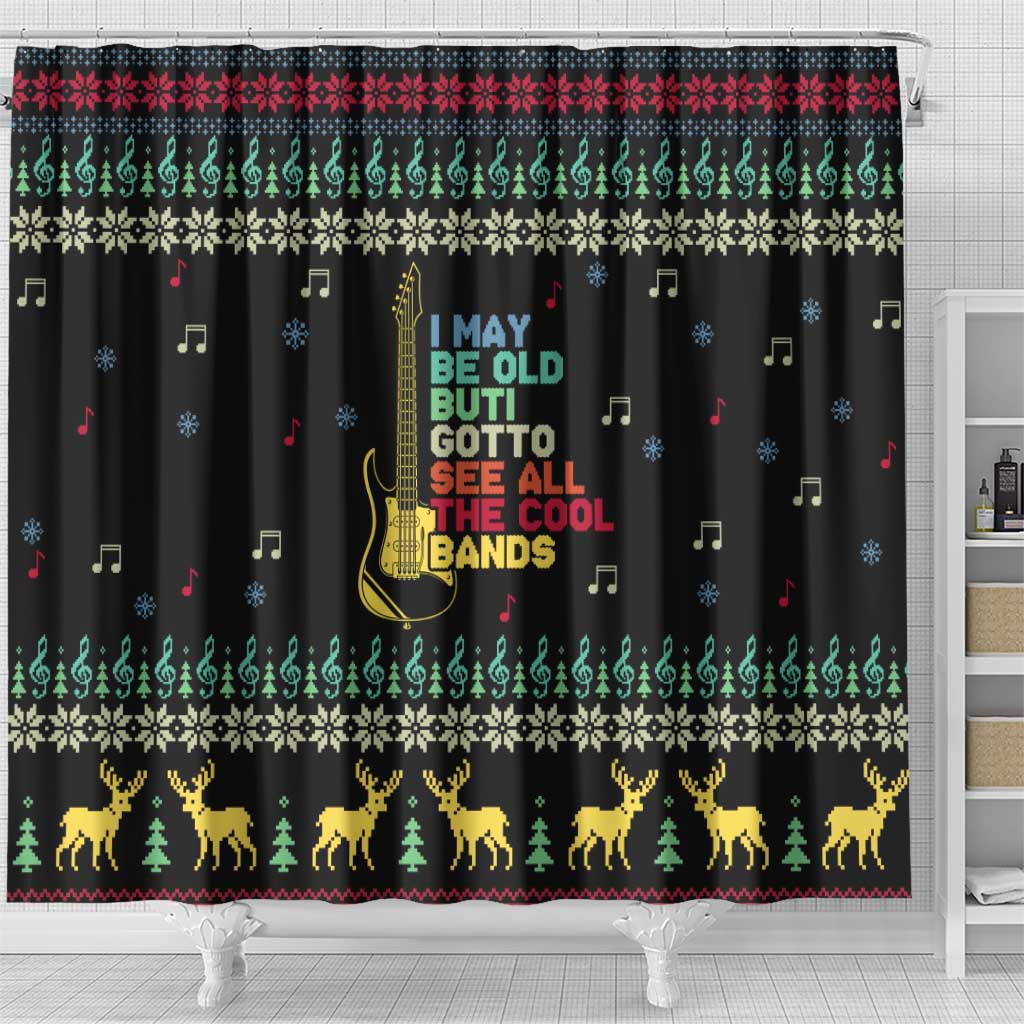 Christmas Vintage Guitar Shower Curtain Xmas Holiday Patterns - Wonder Print Shop