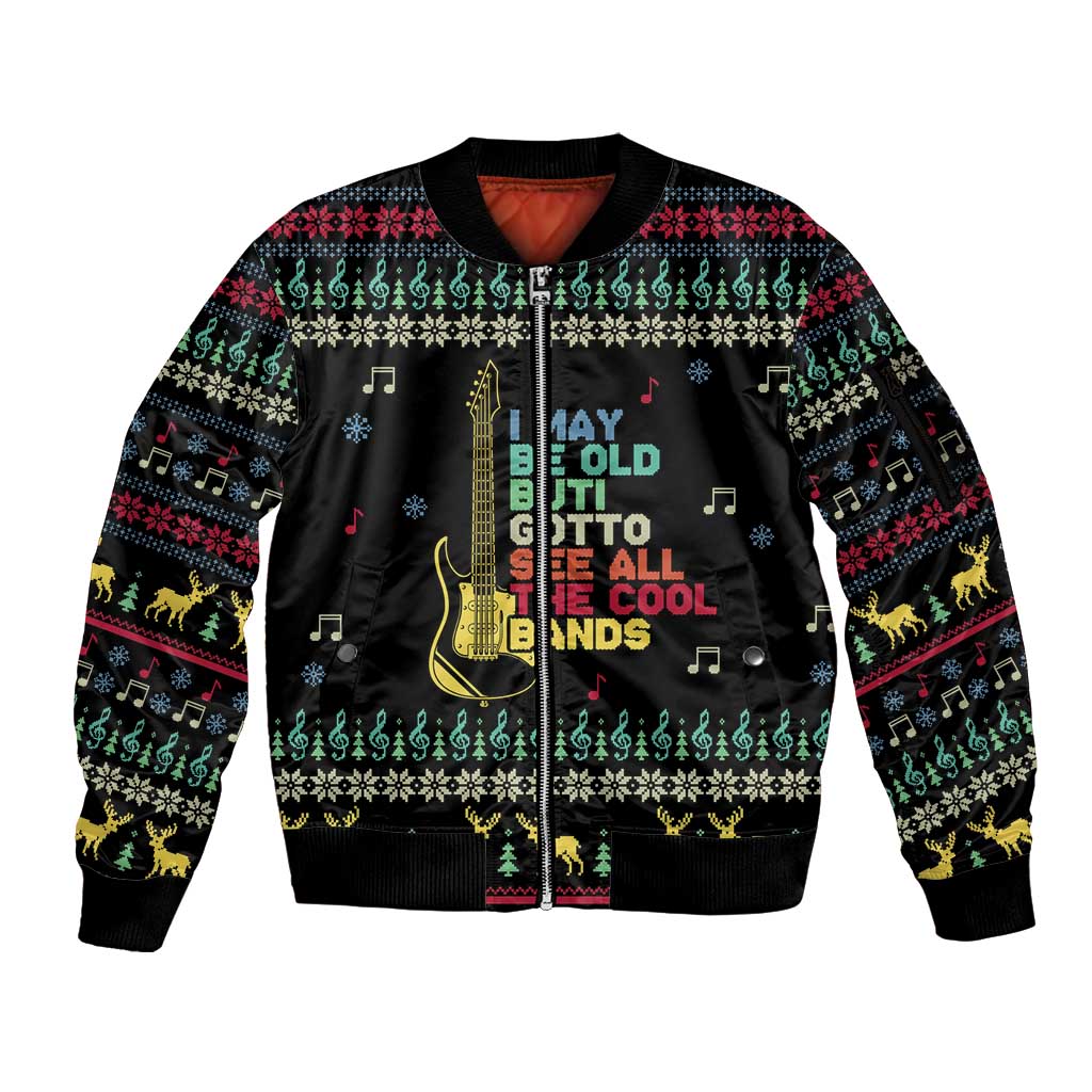 Christmas Vintage Guitar Sleeve Zip Bomber Jacket Xmas Holiday Patterns - Wonder Print Shop