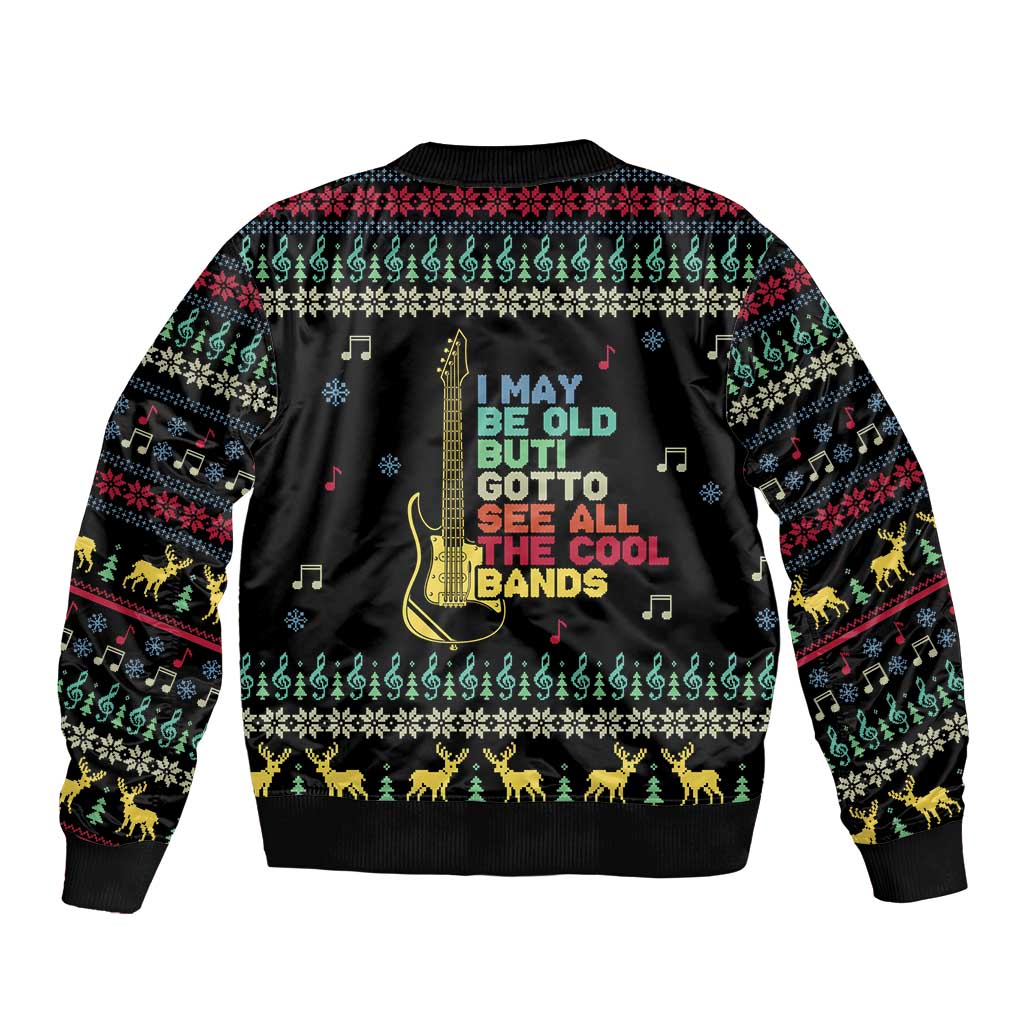 Christmas Vintage Guitar Sleeve Zip Bomber Jacket Xmas Holiday Patterns - Wonder Print Shop