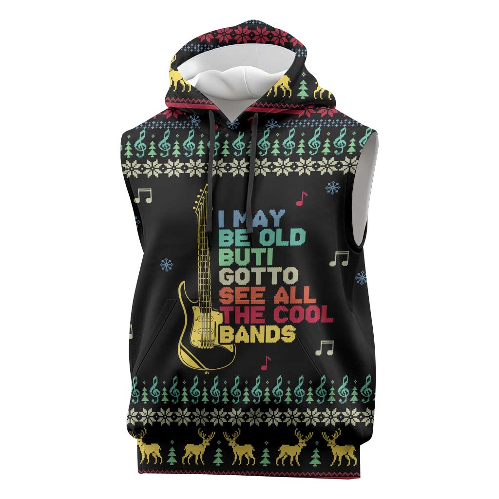 Christmas Vintage Guitar Sleeveless Hoodie Xmas Holiday Patterns - Wonder Print Shop