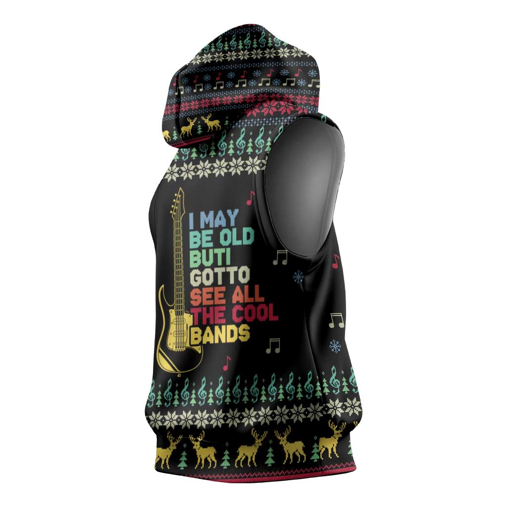 Christmas Vintage Guitar Sleeveless Hoodie Xmas Holiday Patterns - Wonder Print Shop