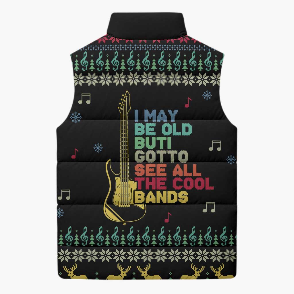 Christmas Vintage Guitar Sleeveless Puffer Jacket Xmas Holiday Patterns - Wonder Print Shop