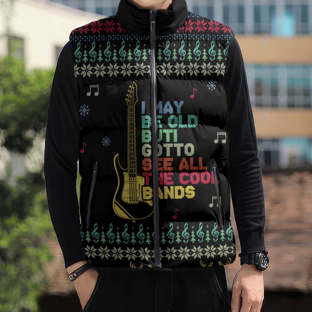 Christmas Vintage Guitar Sleeveless Puffer Jacket Xmas Holiday Patterns - Wonder Print Shop