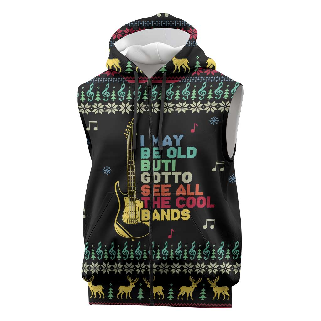 Christmas Vintage Guitar Sleeveless Zip Hoodie Xmas Holiday Patterns - Wonder Print Shop