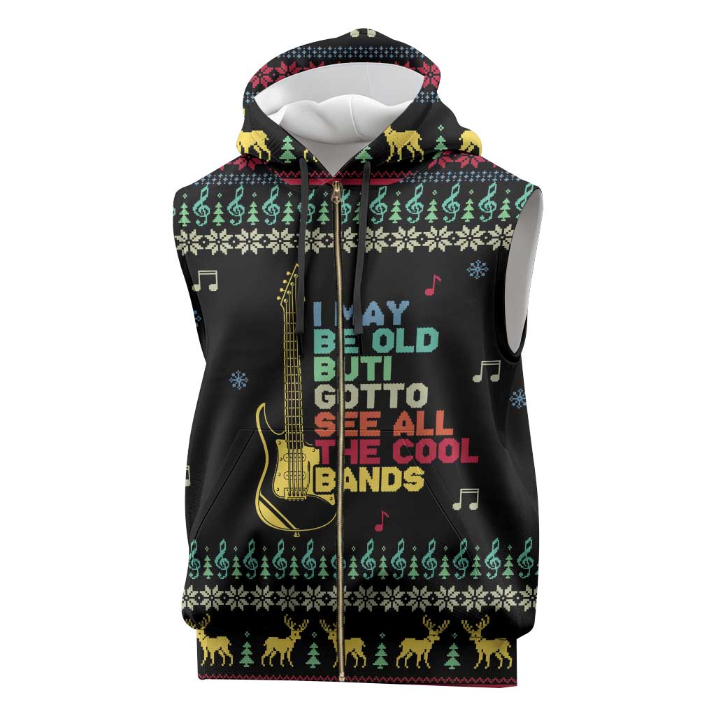 Christmas Vintage Guitar Sleeveless Zip Hoodie Xmas Holiday Patterns - Wonder Print Shop