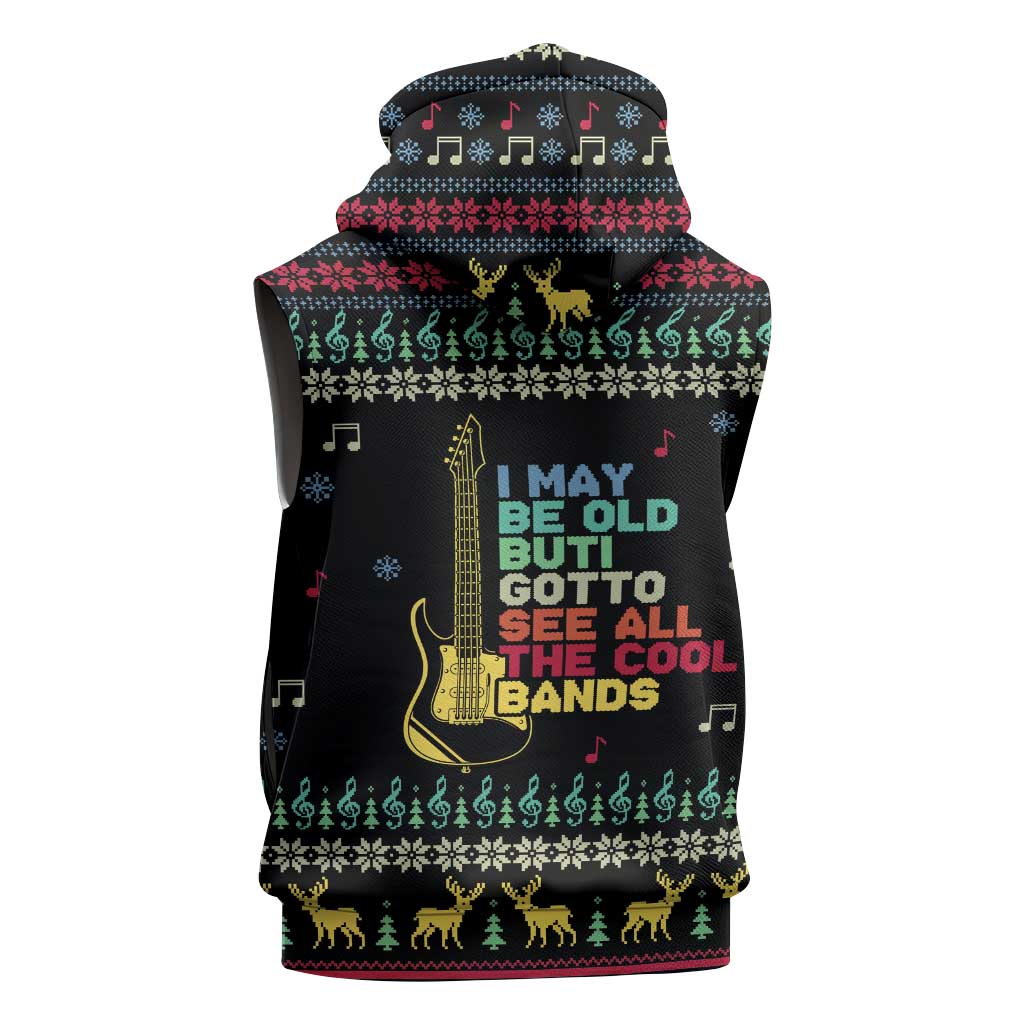 Christmas Vintage Guitar Sleeveless Zip Hoodie Xmas Holiday Patterns - Wonder Print Shop