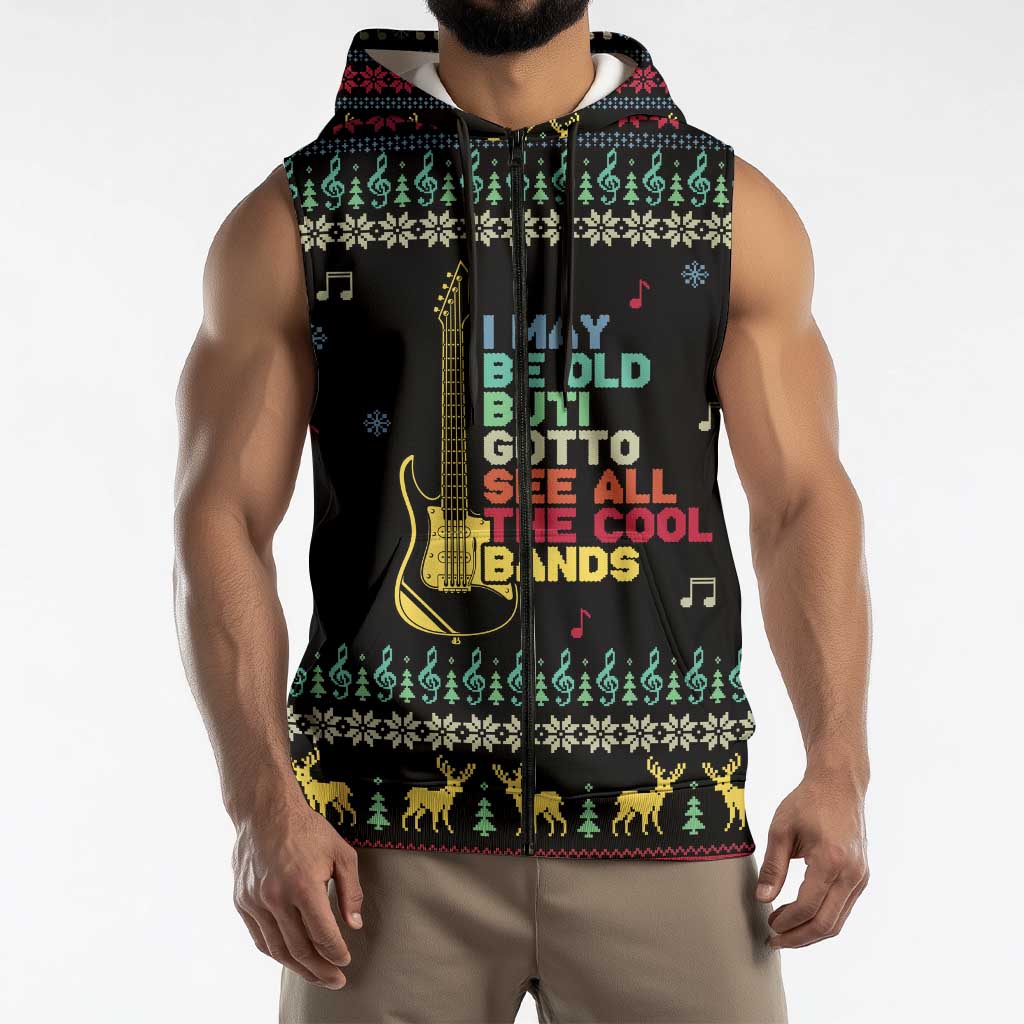 Christmas Vintage Guitar Sleeveless Zip Hoodie Xmas Holiday Patterns - Wonder Print Shop