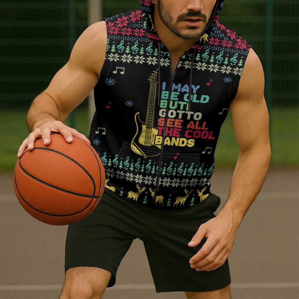 Christmas Vintage Guitar Sleeveless Zip Hoodie Xmas Holiday Patterns - Wonder Print Shop
