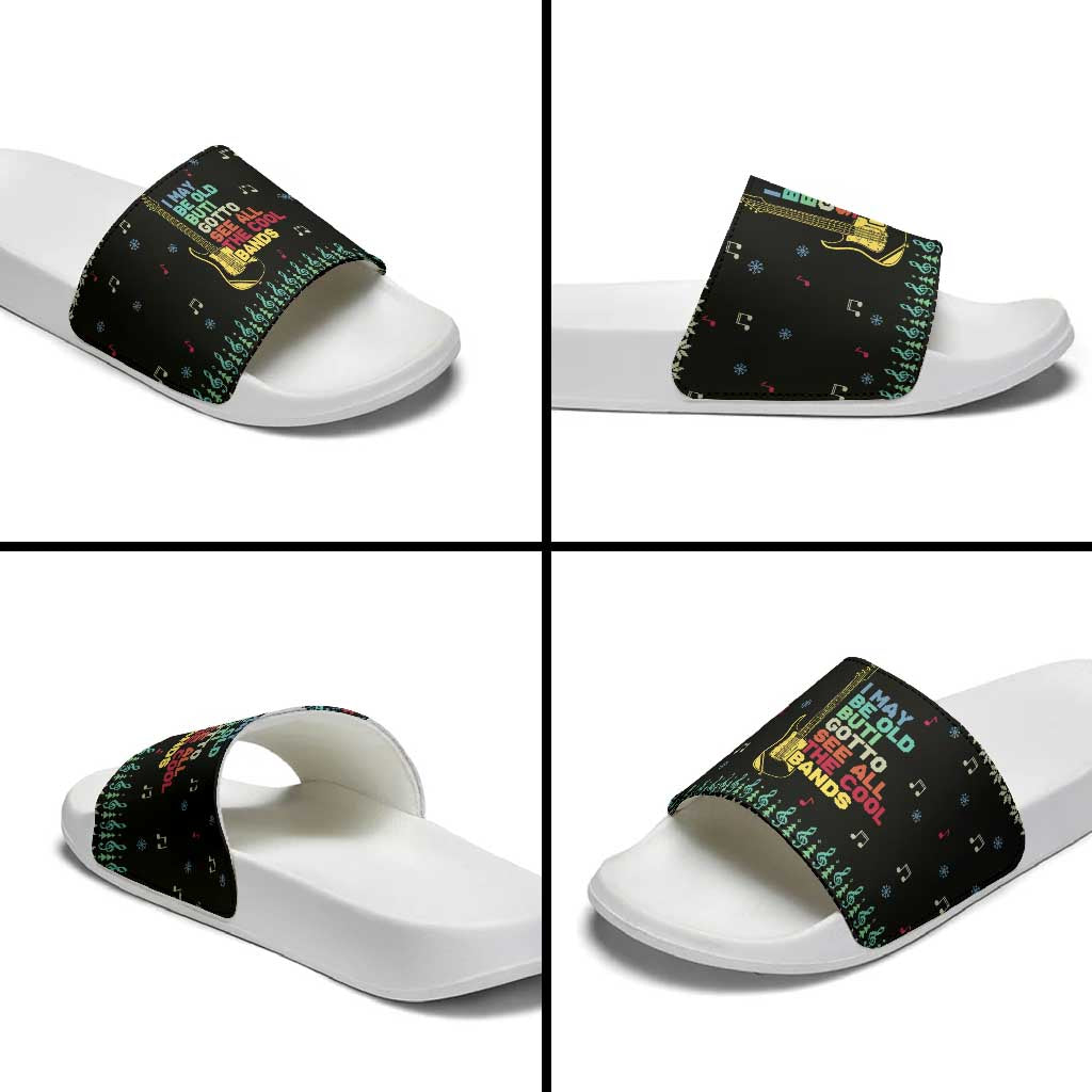 Christmas Vintage Guitar Slide Sandals Xmas Holiday Patterns - Wonder Print Shop