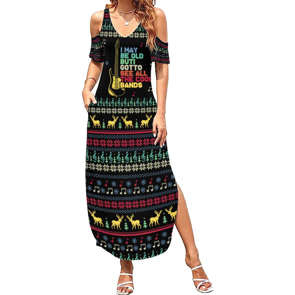 Christmas Vintage Guitar Summer Maxi Dress Xmas Holiday Patterns - Wonder Print Shop