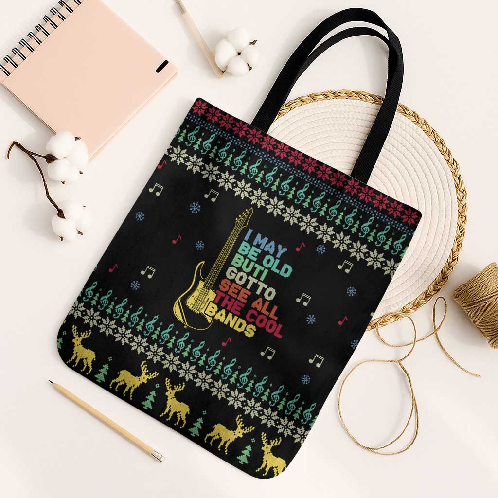 Christmas Vintage Guitar Tote Bag Xmas Holiday Patterns - Wonder Print Shop