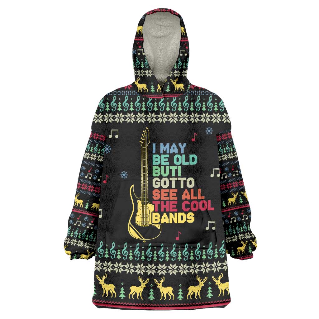 Christmas Vintage Guitar Wearable Blanket Hoodie Xmas Holiday Patterns - Wonder Print Shop
