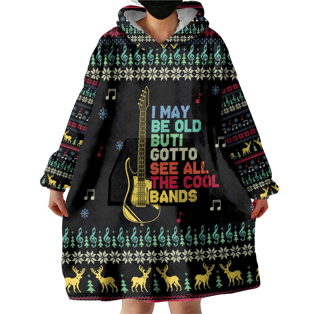 Christmas Vintage Guitar Wearable Blanket Hoodie Xmas Holiday Patterns - Wonder Print Shop