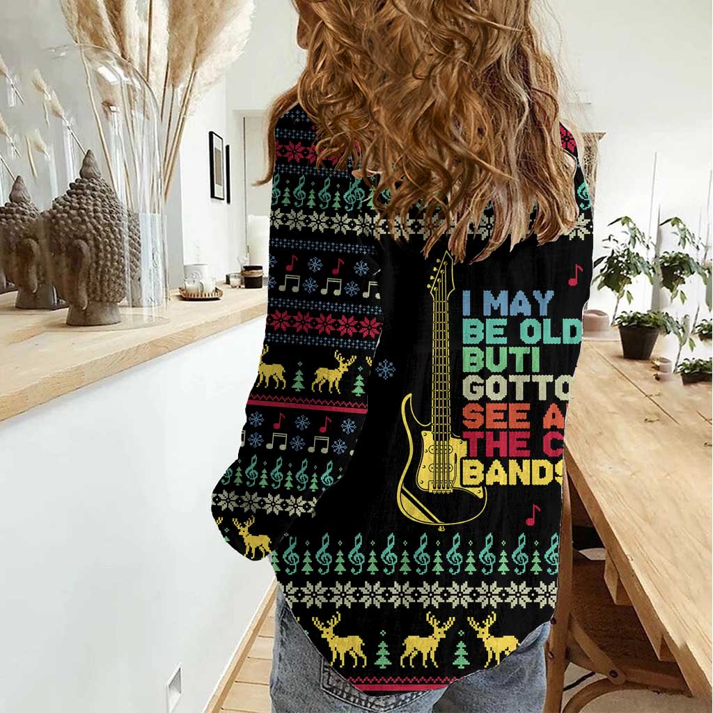 Christmas Vintage Guitar Women Casual Shirt Xmas Holiday Patterns - Wonder Print Shop