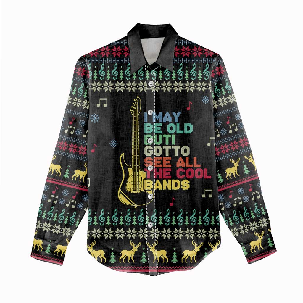Christmas Vintage Guitar Women Casual Shirt Xmas Holiday Patterns - Wonder Print Shop