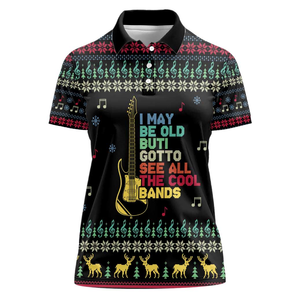Christmas Vintage Guitar Women Polo Shirt Xmas Holiday Patterns - Wonder Print Shop