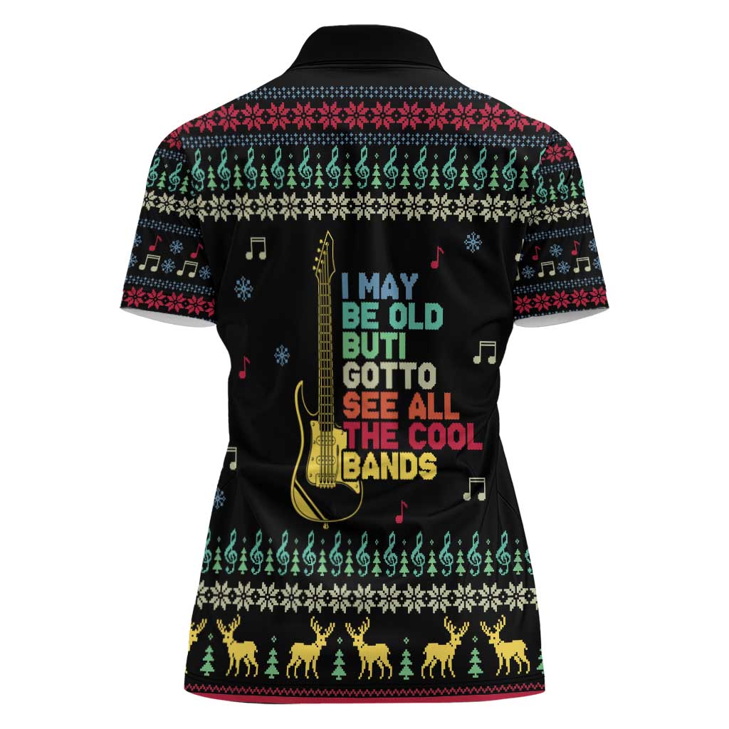 Christmas Vintage Guitar Women Polo Shirt Xmas Holiday Patterns - Wonder Print Shop