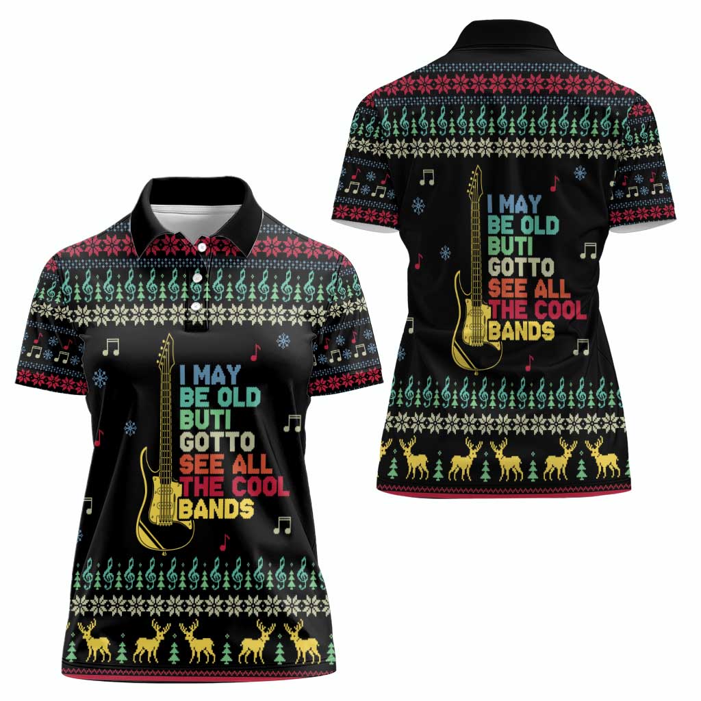 Christmas Vintage Guitar Women Polo Shirt Xmas Holiday Patterns - Wonder Print Shop