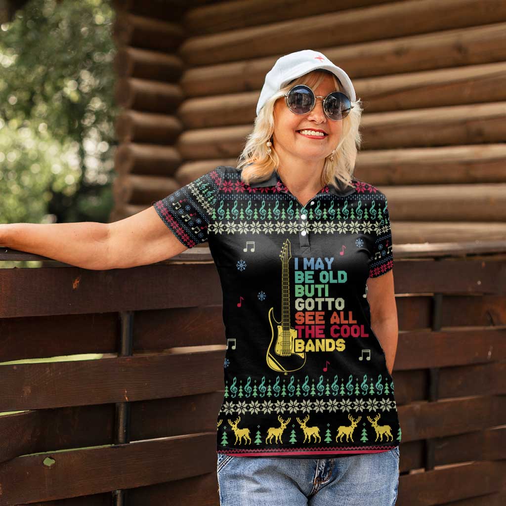 Christmas Vintage Guitar Women Polo Shirt Xmas Holiday Patterns - Wonder Print Shop