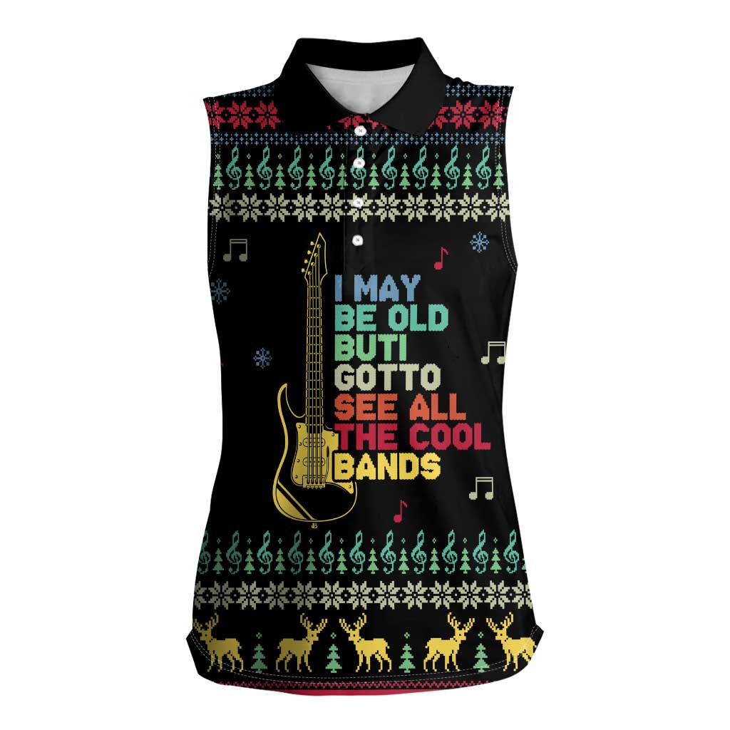 Christmas Vintage Guitar Women Sleeveless Polo Shirt Xmas Holiday Patterns - Wonder Print Shop