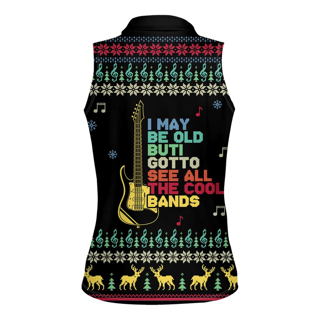 Christmas Vintage Guitar Women Sleeveless Polo Shirt Xmas Holiday Patterns - Wonder Print Shop
