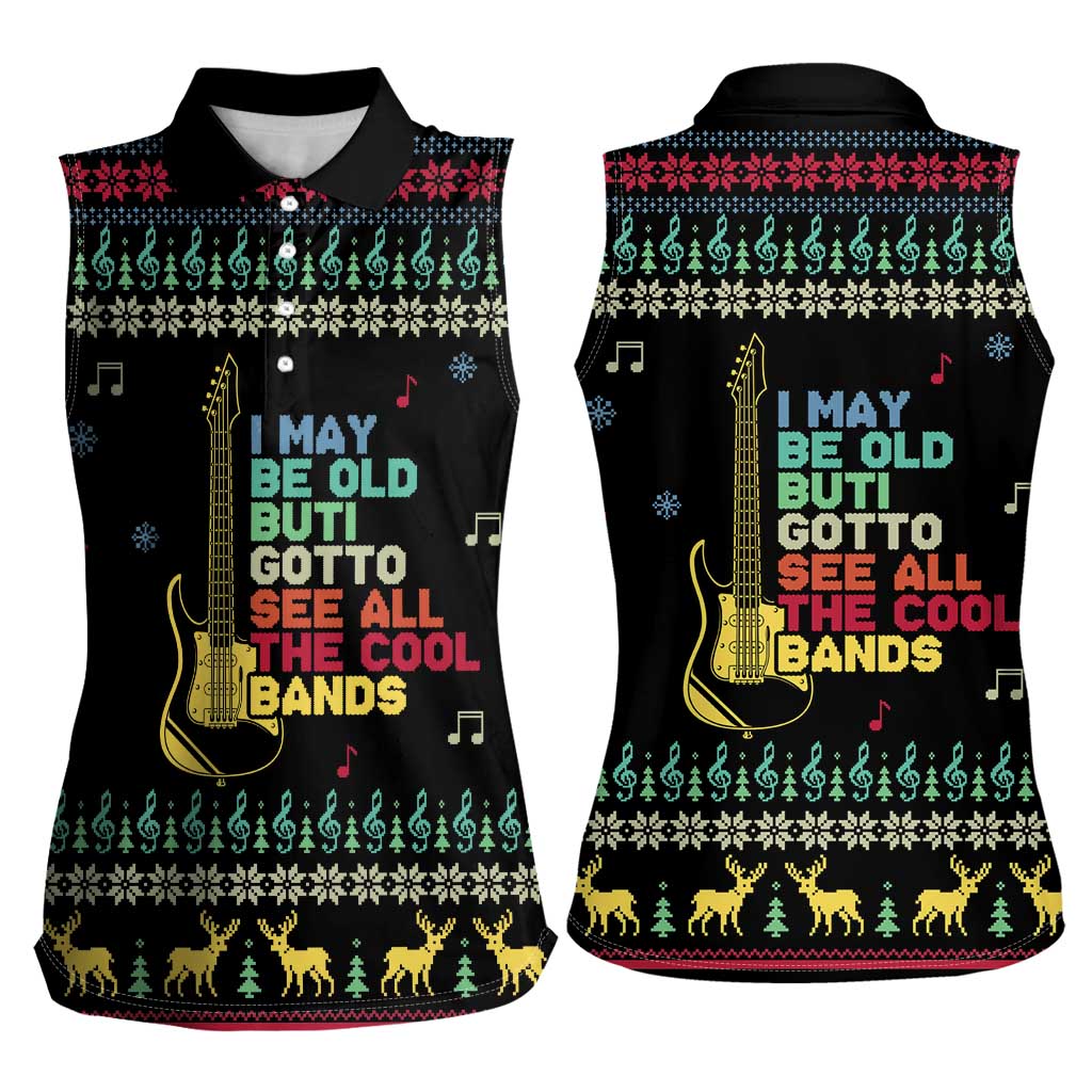 Christmas Vintage Guitar Women Sleeveless Polo Shirt Xmas Holiday Patterns - Wonder Print Shop