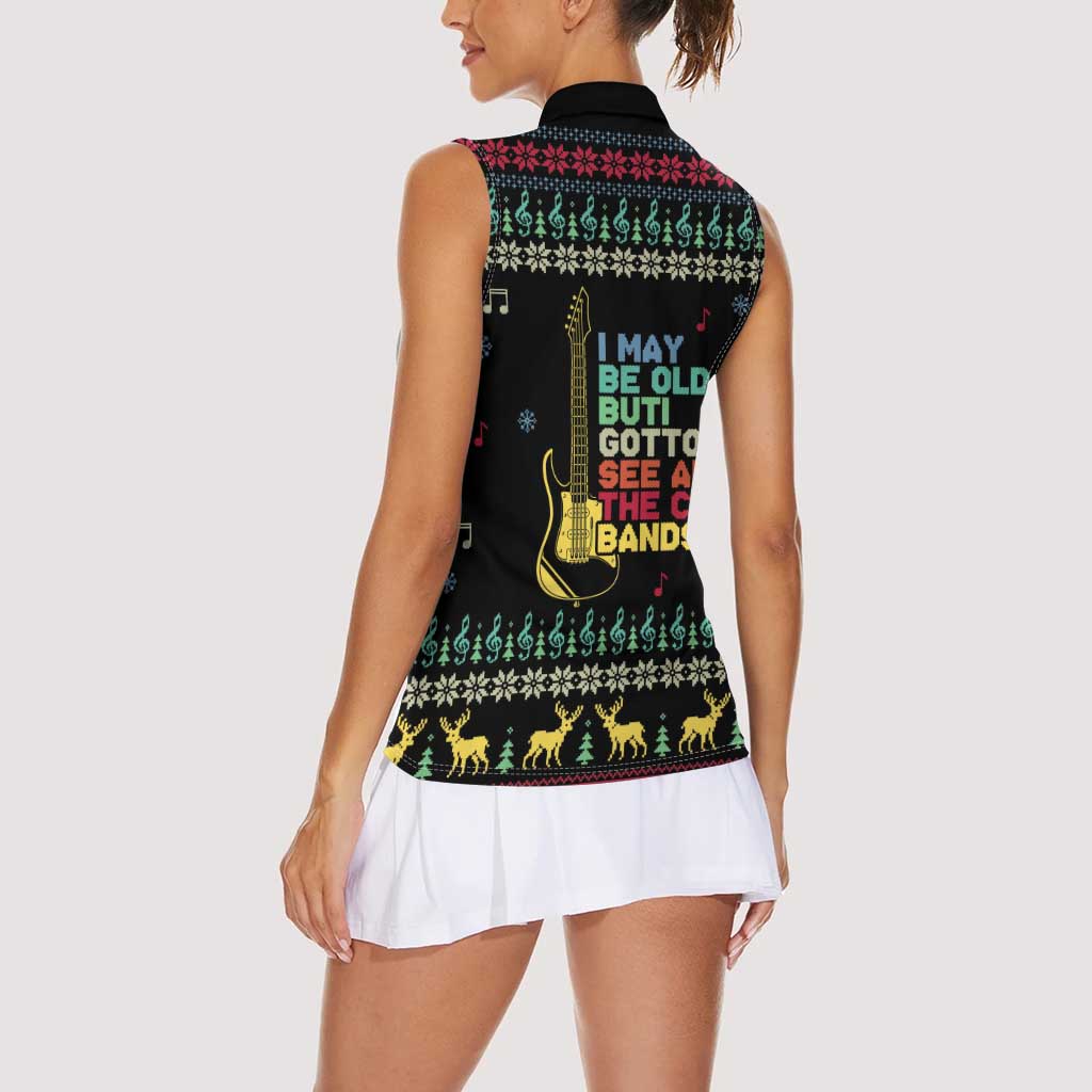 Christmas Vintage Guitar Women Sleeveless Polo Shirt Xmas Holiday Patterns - Wonder Print Shop
