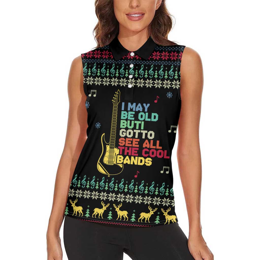 Christmas Vintage Guitar Women Sleeveless Polo Shirt Xmas Holiday Patterns - Wonder Print Shop