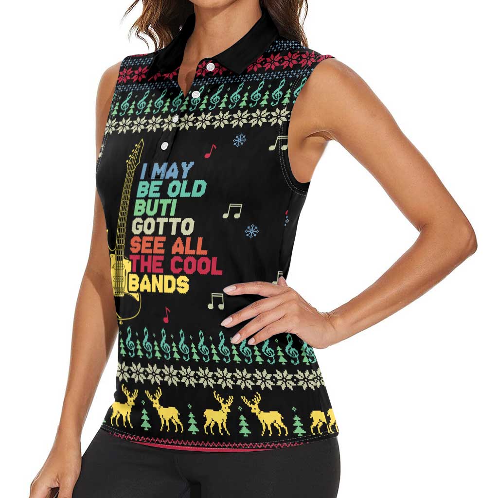Christmas Vintage Guitar Women Sleeveless Polo Shirt Xmas Holiday Patterns - Wonder Print Shop