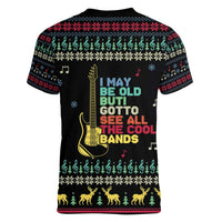 Christmas Vintage Guitar Women V-Neck T-Shirt Xmas Holiday Patterns - Wonder Print Shop