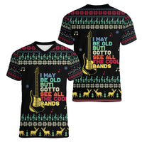 Christmas Vintage Guitar Women V-Neck T-Shirt Xmas Holiday Patterns - Wonder Print Shop