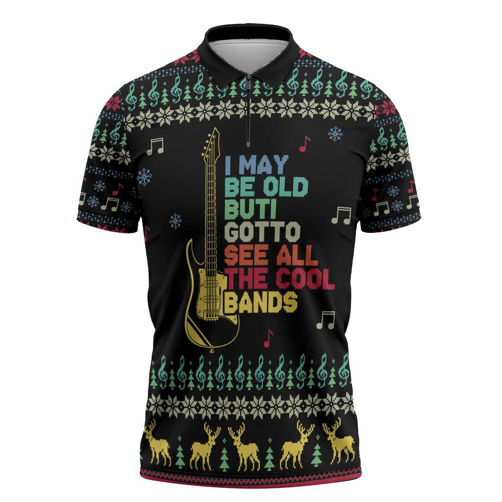 Christmas Vintage Guitar Zipper Polo Shirt Xmas Holiday Patterns - Wonder Print Shop