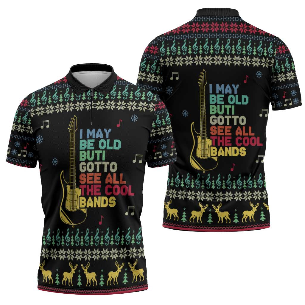 Christmas Vintage Guitar Zipper Polo Shirt Xmas Holiday Patterns - Wonder Print Shop