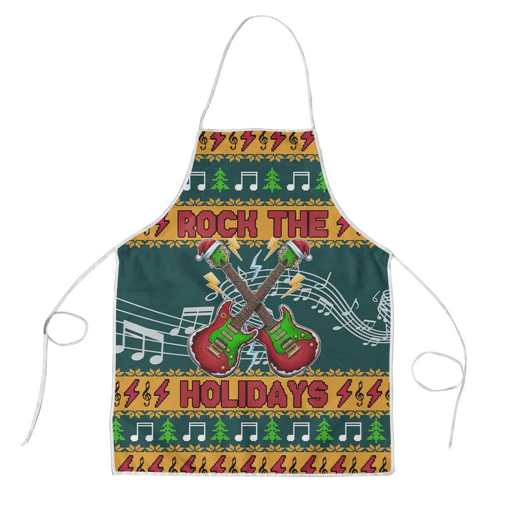 Rock The Holidays Guitar Christmas Apron Xmas Holiday Patterns - Wonder Print Shop