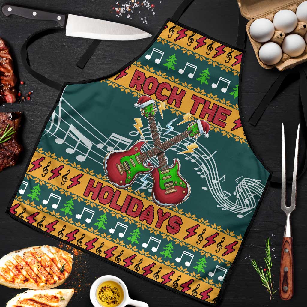Rock The Holidays Guitar Christmas Apron Xmas Holiday Patterns - Wonder Print Shop