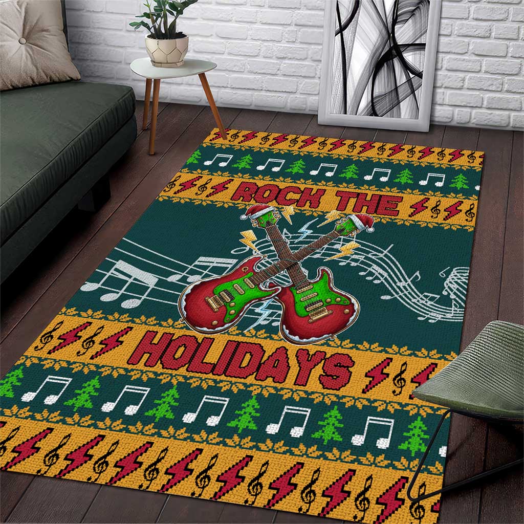 Rock The Holidays Guitar Christmas Area Rug Xmas Holiday Patterns - Wonder Print Shop