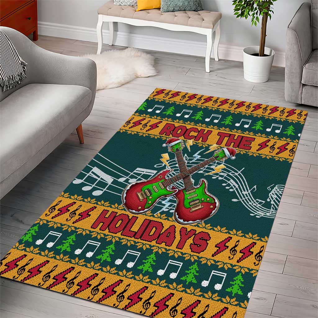 Rock The Holidays Guitar Christmas Area Rug Xmas Holiday Patterns - Wonder Print Shop