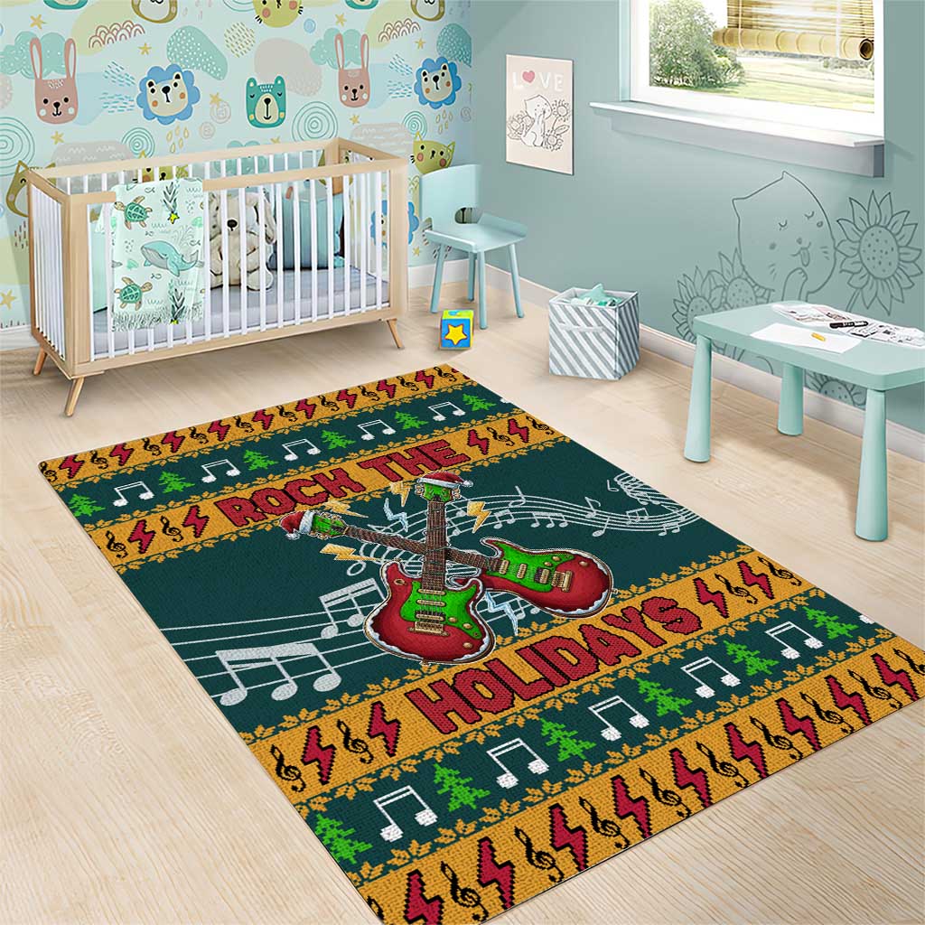 Rock The Holidays Guitar Christmas Area Rug Xmas Holiday Patterns - Wonder Print Shop