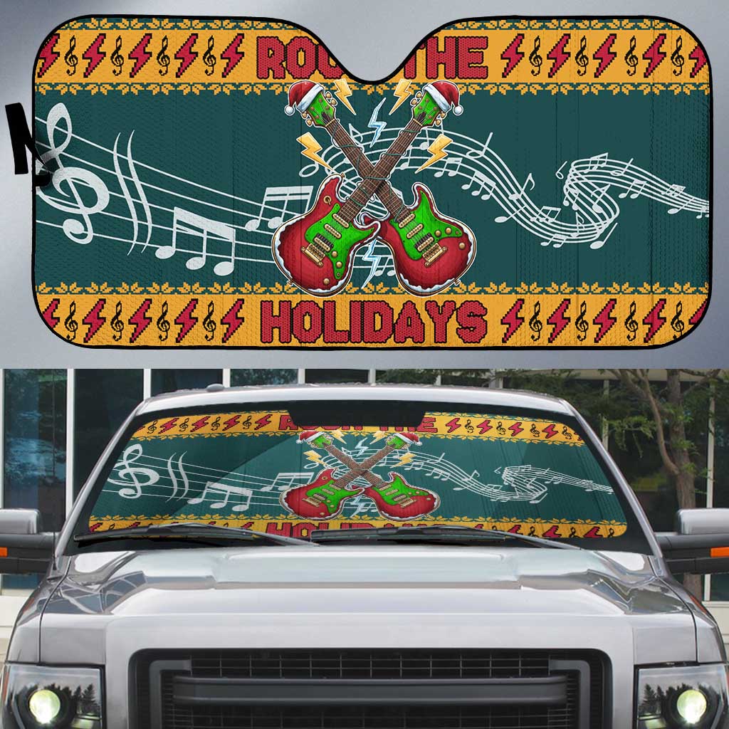 Rock The Holidays Guitar Christmas Auto Sun Shade Xmas Holiday Patterns - Wonder Print Shop