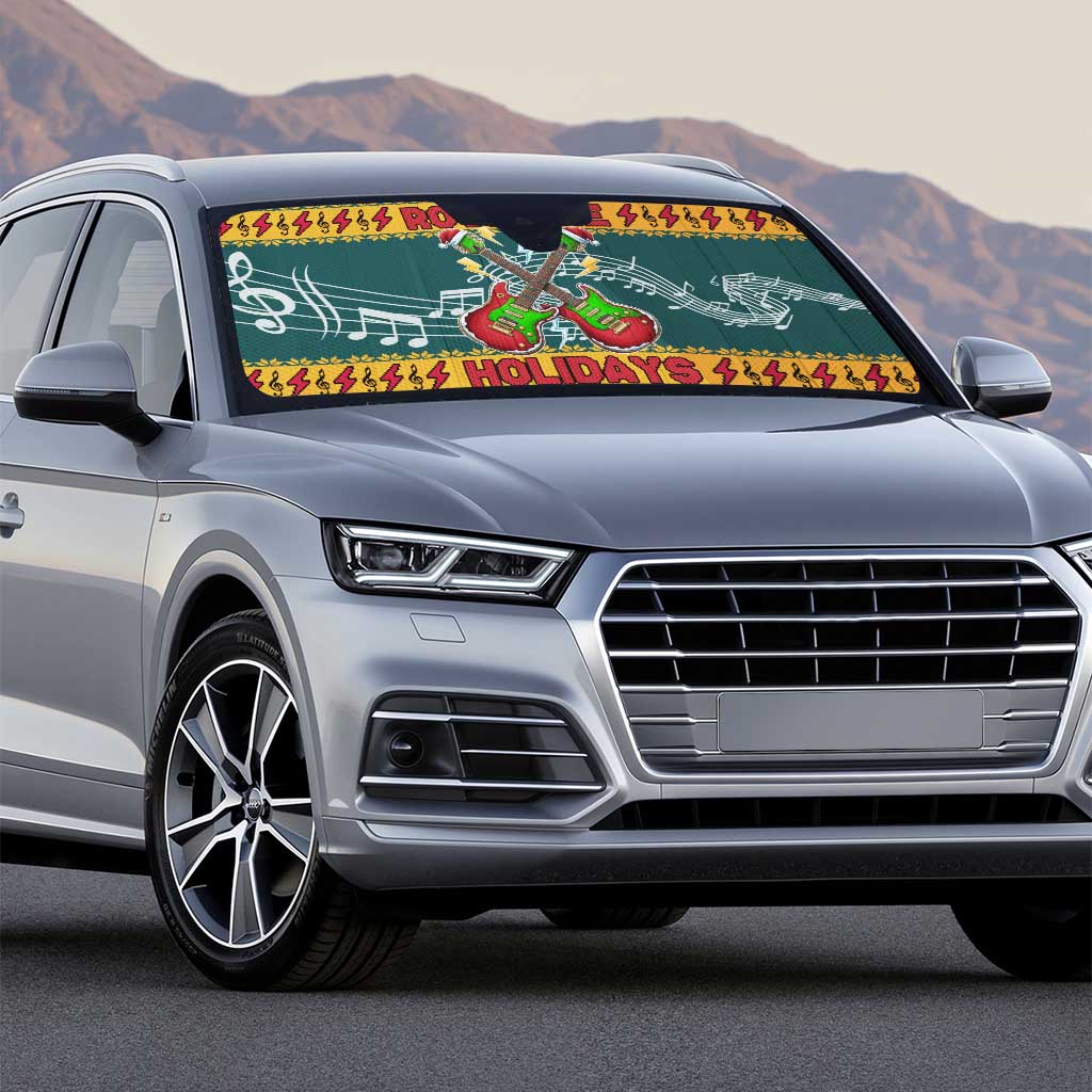 Rock The Holidays Guitar Christmas Auto Sun Shade Xmas Holiday Patterns - Wonder Print Shop