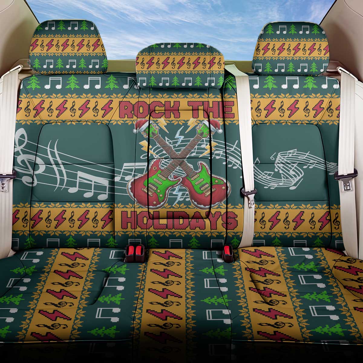 Rock The Holidays Guitar Christmas Back Car Seat Cover Xmas Holiday Patterns - Wonder Print Shop