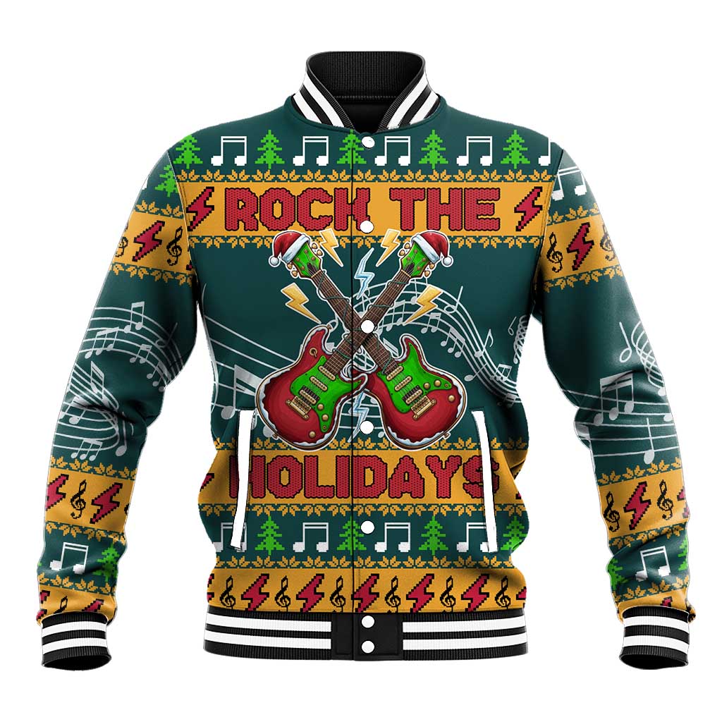 Rock The Holidays Guitar Christmas Baseball Jacket Xmas Holiday Patterns - Wonder Print Shop