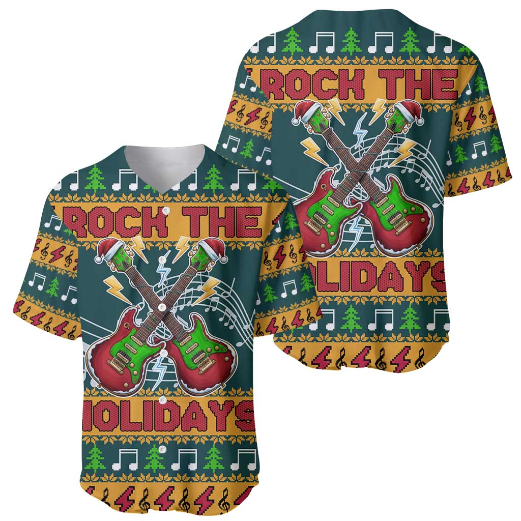 Rock The Holidays Guitar Christmas Baseball Jersey Xmas Holiday Patterns - Wonder Print Shop